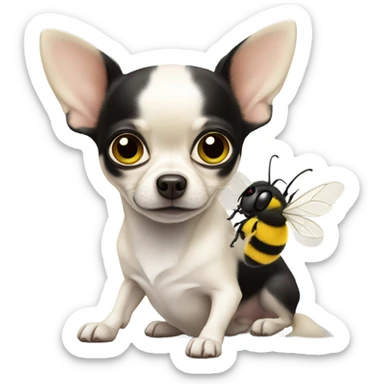 White chihuahua with big eyes and bumble bee sticker