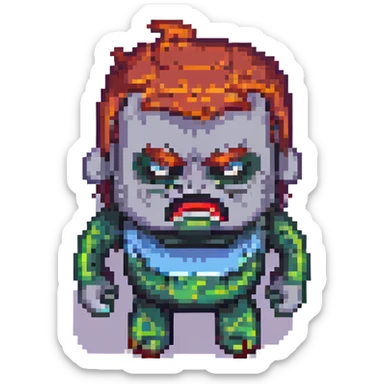 Make the man even more red in pixel art style with simple blocky shapes, angry face, no background, bold and exaggerated features. sticker