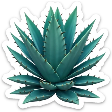 Cinematic Realistic Agave Emoji, Bold and spiky, with long, pointed leaves forming a rosette pattern. The sharp edges and soft blue-green hue exude a sense of rugged beauty and desert resilience. Soft glowing outline, capturing the essence of survival and strength in a striking agave plant! sticker