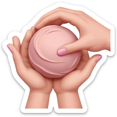 two hands kneading a small pink ball of clay sticker