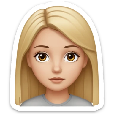 Make a white girl with black eyes, brown straight hair with brown hair and blonde highlights sticker