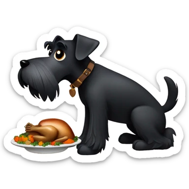 Black Schnauzer Dog eating Thanksgiving, turkey sticker
