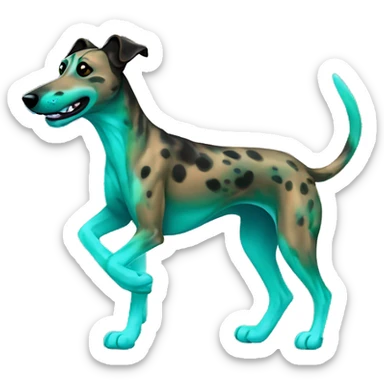 Brindle dog black face lurcher running cyan green blue lighting sticker