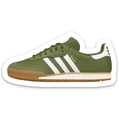 two khaki green adidas samba with a brown flat sole sticker