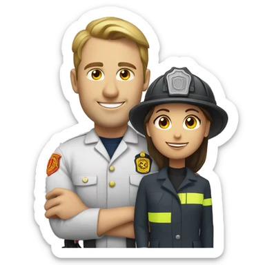Caucasian firefighter with Caucasian female teacher  sticker