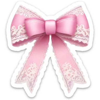 Pink ribbon bow with white lace  sticker