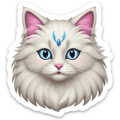 Neva masquerade cat, very fluffy, gray and white, blue eyes and pink nose sticker