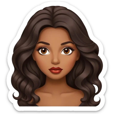 Glamourous, brown skin tone, very beautiful woman, with big plump lips, long long lashes, black wavy long hair, brown eyes sticker