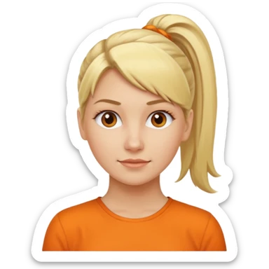 blond woman with pony tail and orange blouse sticker