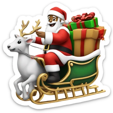 Santa Claus with a present on a sleigh sticker