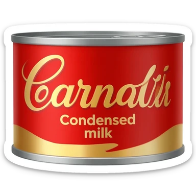carnation condensed milk in a can with red branded label sticker