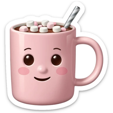 Light pink mug with hot chocolate with marshmallows ￼ sticker