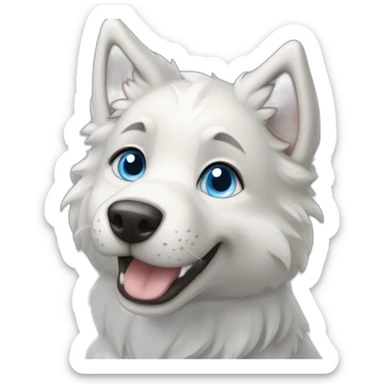 Happy Puppy Wolf dog white blue eyes sticker