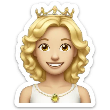 blond hair girl smiling portrait with crown sticker