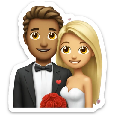 Un novio con la novia abrazados y corazones de fondo  sticker