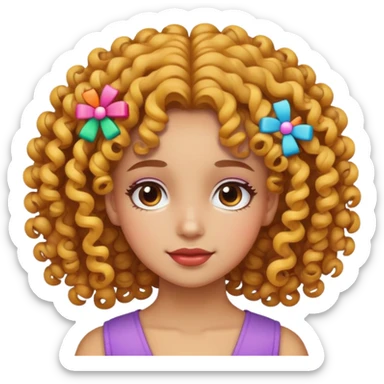 girl with curly hair and colorful barrettes sticker