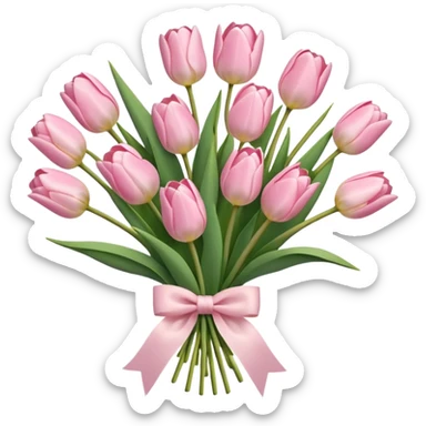 light pink tulips bouquet with light pink bow sticker
