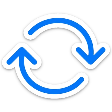 iOS 16 style refresh icon, circular arrows in counterclockwise motion, Apple blue color, minimalistic design sticker