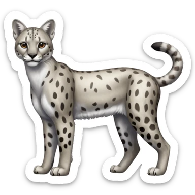 Realistic patterned marked edgy greyish blackish whitish silvery Shiny Colorful Glossy Cougar-Snow-Leopard-Caracal-Lioness-Bobcat-fusion-animal-hybrid-creature, full body, tufted ears, long thin tufted tail sticker