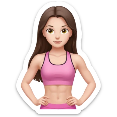 white brunette girl long hair with hazel eyes in light pink workout with abs sticker