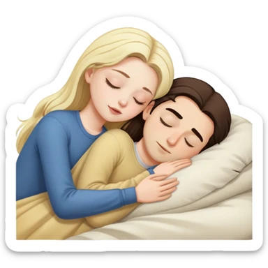 girl with long dark brown hair and pale skin sleeping with a blonde man sticker