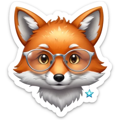 A sad fox with shimmering fur, a glowing tail, a silver star on its forehead, and round glasses, with a single tear rolling down its cheek sticker