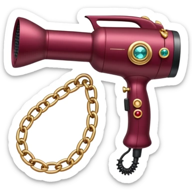 burgundy blow dryer covered in jewelry sticker