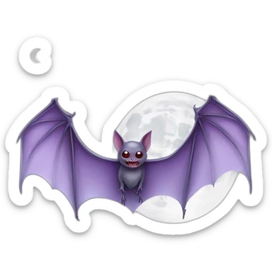 purple dripping vampire bat wings flying  in front of large realistic white and grey full moon sticker