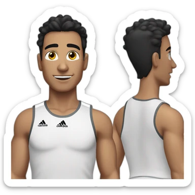 Black hair white Tunisian man in adidas tank top sticker