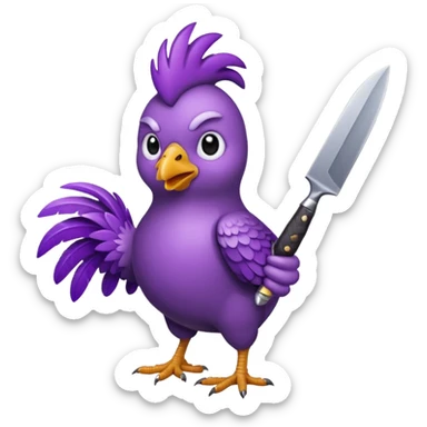 purple chicken holding knive sticker