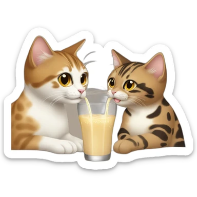 light brown and spotted cat drinking saki together sticker