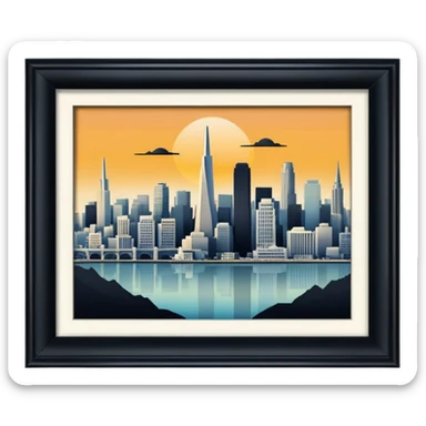 create an image of san francisco skyline in the tech future - no car, use art deco sticker