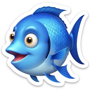 super derpy bright blue fish in side profile facing right, huge bulging eye, wide open mouth looking shocked and stupid, flat 2D side view only sticker