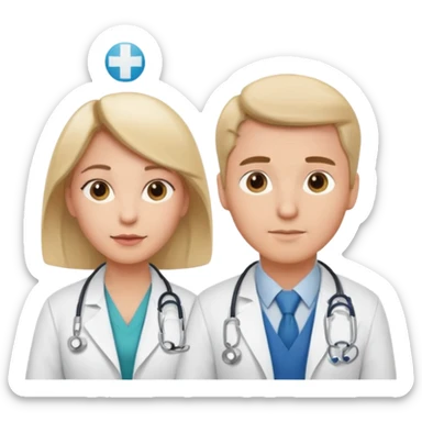Female doctor and male doctor with medical symbols sticker