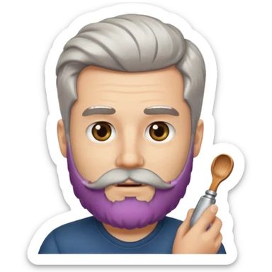 white man salt and pepper hair beard holding a beard sticker