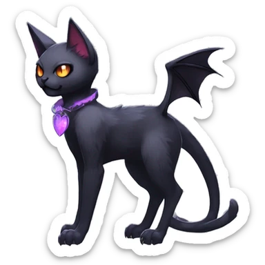   cool edgy beautiful anime-style ethereal dark-punk-themed animal vampiric cat-hybrid Fakemon with fangs and bat-wing-ears with a collar full body sticker