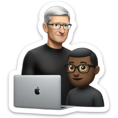 tim cook with a black macbook pro sticker
