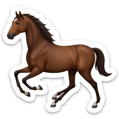 Make a brown horse emoji that has a white spot on head and deep dark brown legs up to knees, also make the tail and mane  a very very dark brown, also make the horse trotting sticker