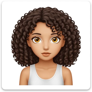 Ragazza con capelli mori e ricci, pelle abbronzata, occhi color ambra e con un outfit estivo bianco sticker