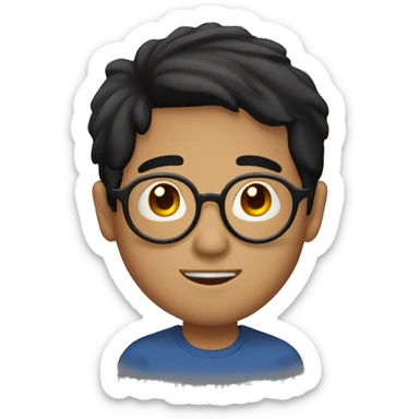 filipino guy, round glasses, nose ring and black hair middle part sticker