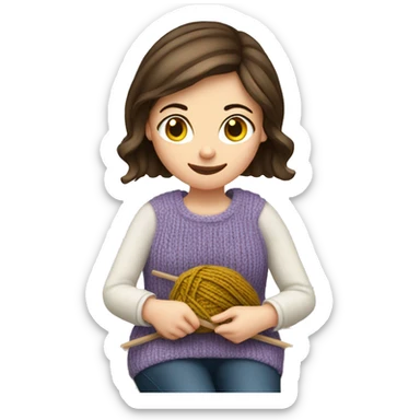 white brunette girl knitting sticker