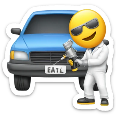 Guy in a paint suit painting a car with spray gun sticker