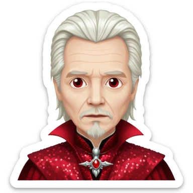 Gary Oldman as Dracula with long white hair, dark red sequin outfit, without glasses sticker