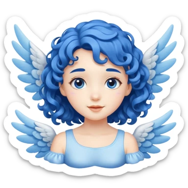 A playful angel girl with short blue curls, fluttering tiny wings as she floats.







 sticker
