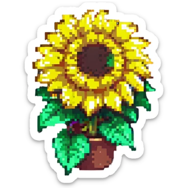 bright and cheerful sunflower in pixel art style sticker
