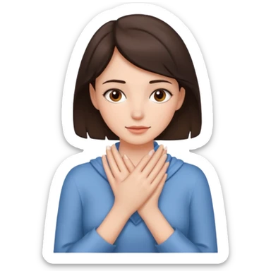 a brunette woman with two hands wrapped opposite around her neck sticker