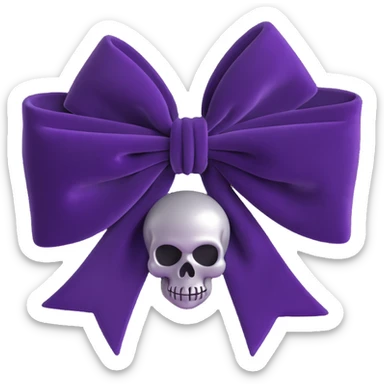 3D emoji gothic bow, deep amethyst velvet, silver skull charm, black rose center, rich and gothic sticker