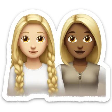 Two girls one is blond and one has brown hair, both white sticker