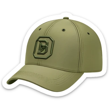 Khaki colored Diesel baseball cap with distinctive Diesel logo embroidered on front, olive green hat sticker