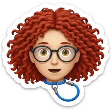 bungee jumping face only with hair flying red long curly hair and glassess sticker